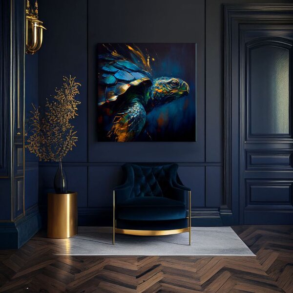 Pictură decorativă pe pânză - PREMIUM ART - Green Turtle Odyssey - 60x60 cm