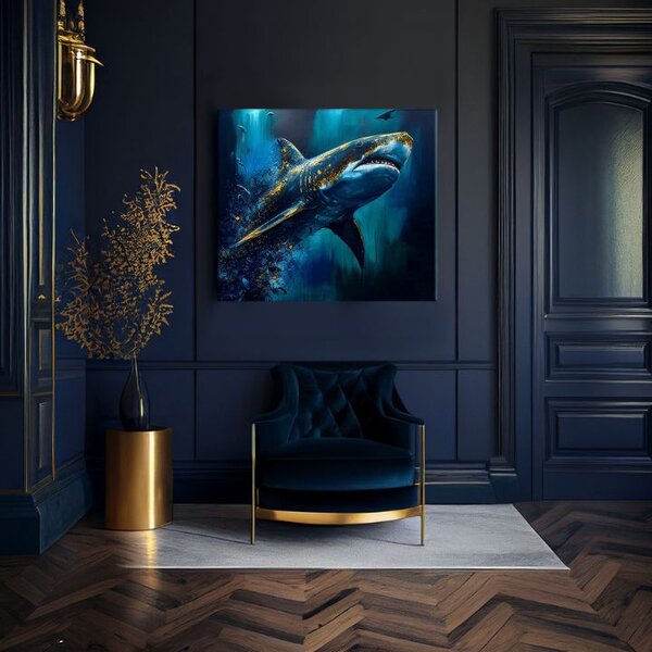 Pictură decorativă pe pânză - PREMIUM ART - Shark Force in Dark Water - 60x50 cm