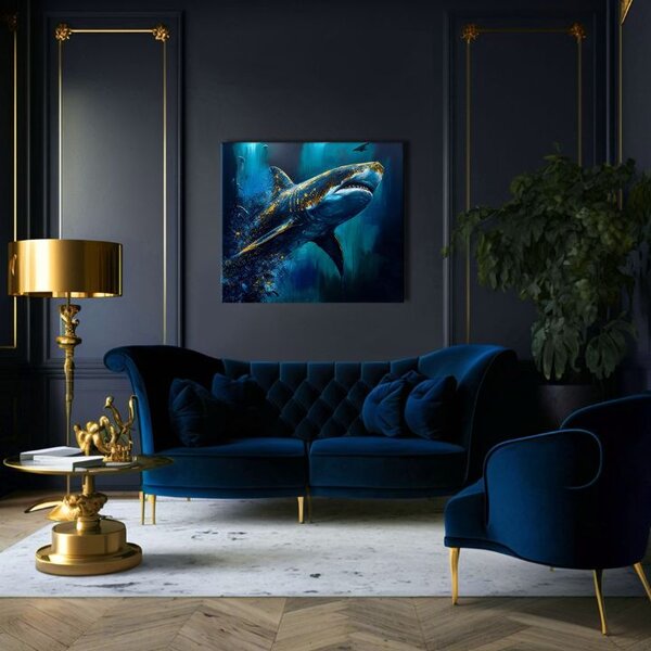 Pictură decorativă pe pânză - PREMIUM ART - Shark Force in Dark Water - 60x50 cm