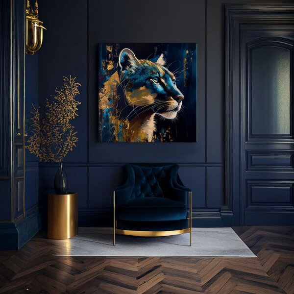 Pictură decorativă pe pânză - PREMIUM ART - Silent Puma's Gaze - 80x80 cm