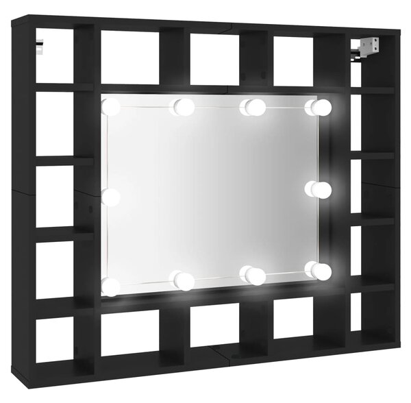 Dulap cu oglindă cu LED, negru, 91x15x76,5 cm