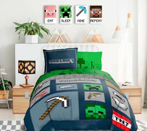 Tablou canvas Minecraft - Personaje recomandate pe pânză - Mănâncă, dormi, mine, repetă - 80x30 cm