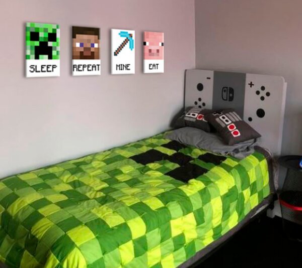 Tablou canvas Minecraft - Personaje recomandate pe pânză - Mănâncă, dormi, mine, repetă - 80x30 cm