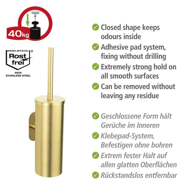 Perie de WC aurie autoadezivă din oțel inoxidabil Orea Gold – Wenko