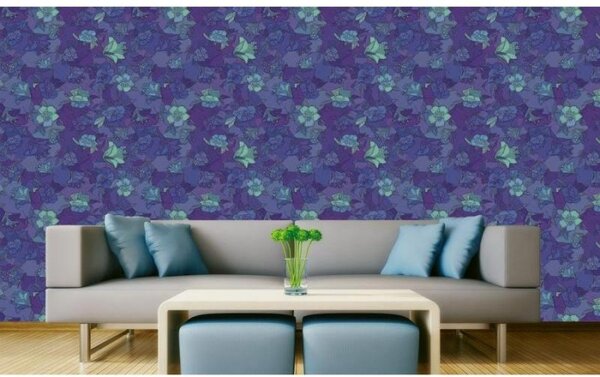 Tapet vlies de lux vitraliu floral albastru
