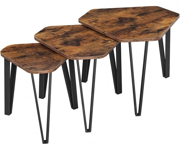 Set 3 măsuțe de cafea, maro rustic 58x58x45cm