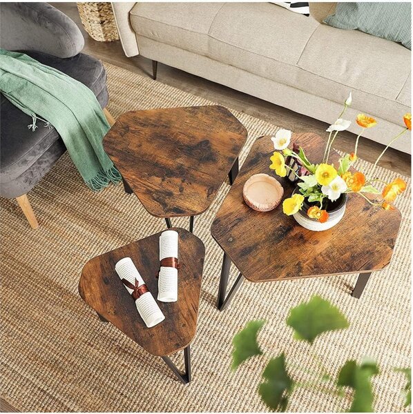 Set 3 măsuțe de cafea, maro rustic 58x58x45cm
