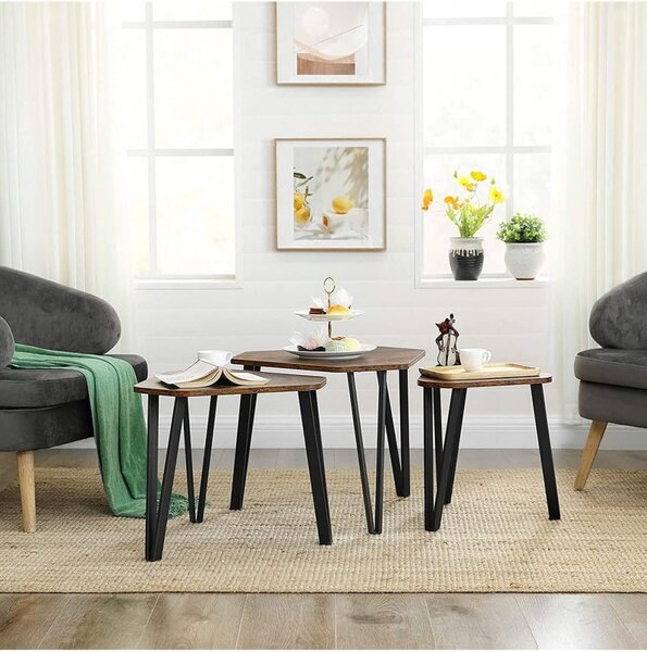 Set 3 măsuțe de cafea, maro rustic 58x58x45cm