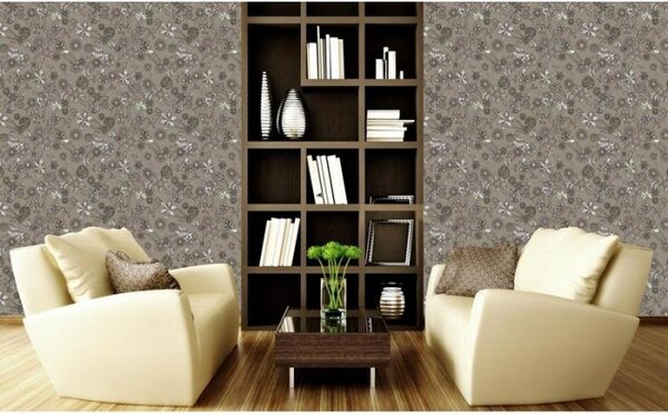 Tapet vlies de lux abstract de flori maro