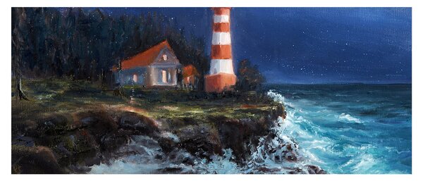 Tablou - Far pe malul oceanului, aquarelă (120x50 cm)