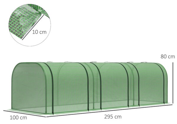 Outsunny Seră de Grădină Tip Tunel din Oțel și Plastic PP, cu Uși Rulabile, 295x100x80 cm, Verde | Aosom Romania