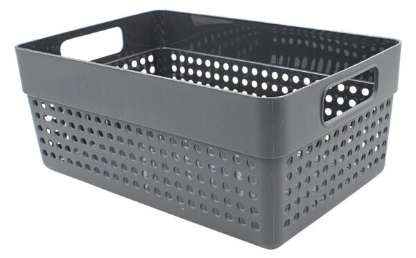 Coș depozitare plastic perforat 23x15x10 cm Storage Solutions, cu mânere, Gri închis