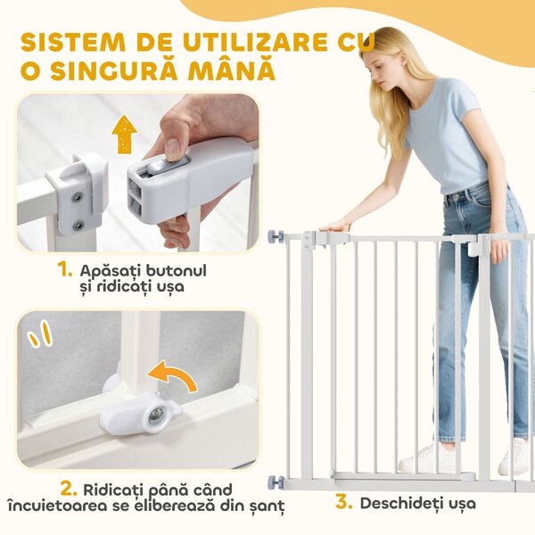 PawHut Poartă Extensibilă pentru Câini cu Montare prin Presiune, Barieră Închidere Automată și Extensie, 86x76.2 cm, Alb | Aosom Romania