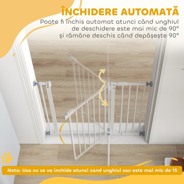 PawHut Poartă Extensibilă pentru Câini cu Montare prin Presiune, Barieră Închidere Automată și Extensie, 86x76.2 cm, Alb | Aosom Romania