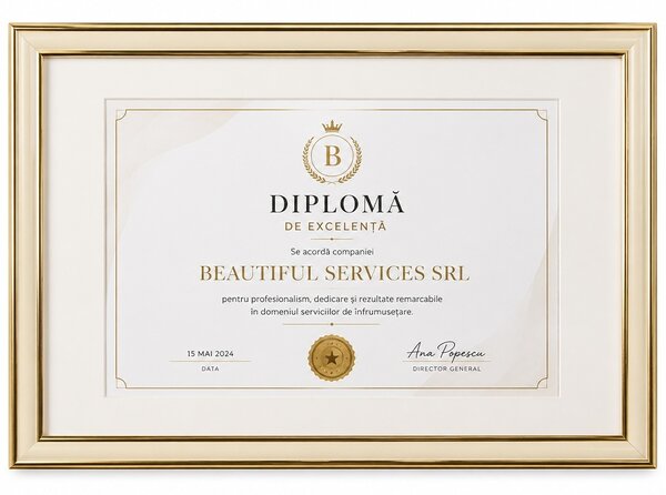 Rama foto decorativa Pufo pentru diploma, certificat, acte sau fotografie A4, design elegant negru cu auriu, 32 x 24 cm, auriu