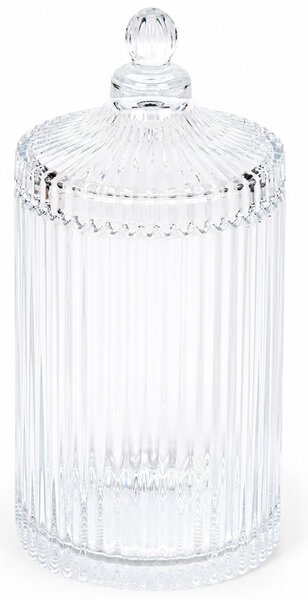 Recipient inalt din sticla tip bomboniera Pufo Luxury, cu capac, pentru bomboane, praline , dischete, accesorii si decorare, 800 ml