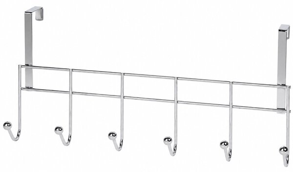 Cuier metalic Pufo pentru usa cu 6 carlige, 46 cm, argintiu- suport haine si accesorii fara gaurire