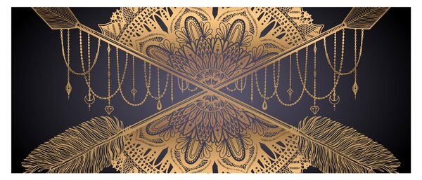 Tablou - Mandala aurie cu săgeți (120x50 cm)