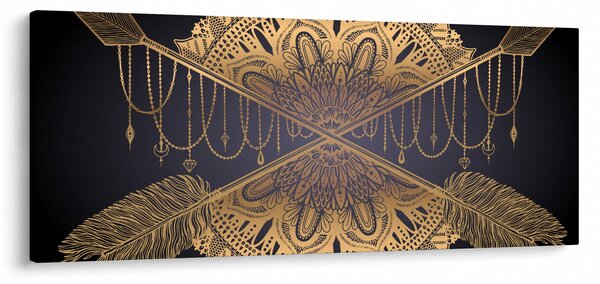 Tablou - Mandala aurie cu săgeți (120x50 cm)