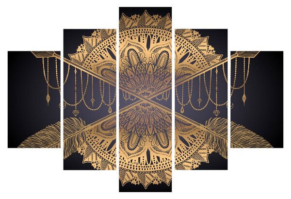 Tablou - Mandala aurie cu săgeți (150x105 cm)