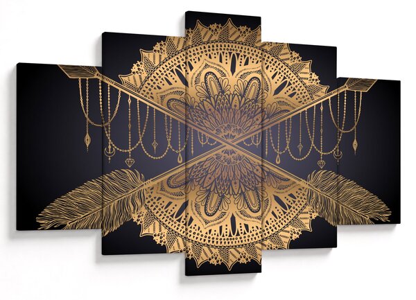 Tablou - Mandala aurie cu săgeți (150x105 cm)