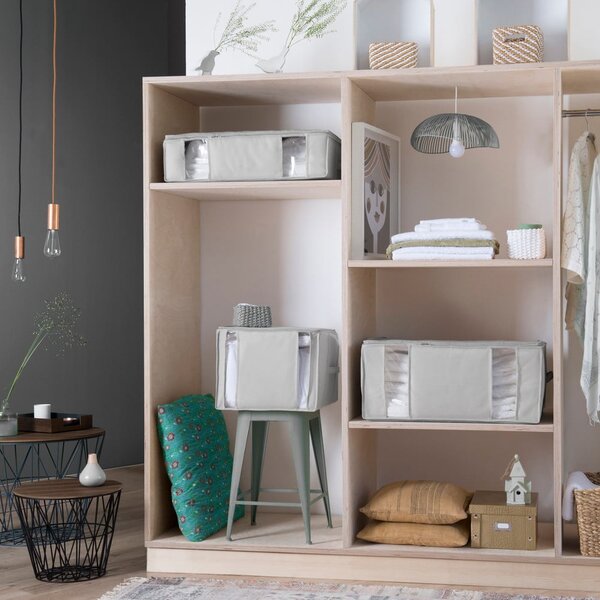 Cutie de depozitare pentru haine din material textil cu vacuum/cu pereți întăriți 56x56x16,5 cm Granit – Compactor