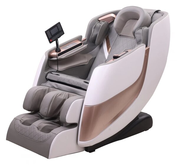 Fotoliu de masaj ANTIUS, Incalzire, Bluetooth, Display, Ecran tactil, Controler rapid cotiera, Incarcare Wireless, Zero Gravity, 2 Boxe, Moduri Automate, Suport Picioare extensibil, PU Premium, Alb