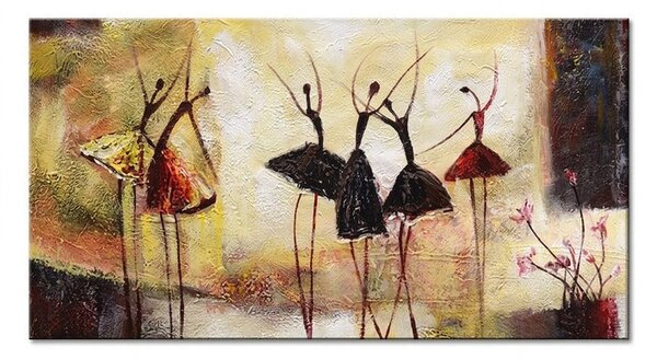 Tablou de perete pictată manual DANCERS - 60x120 cm