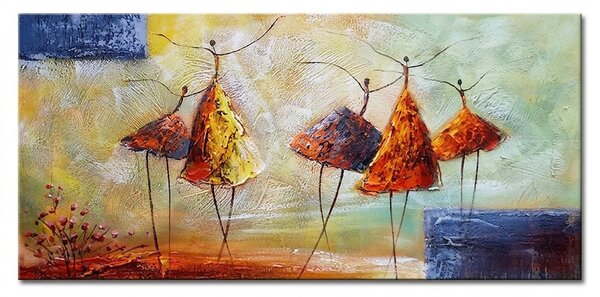 Tablou de perete pictată manual DANCERS - 40x80 cm