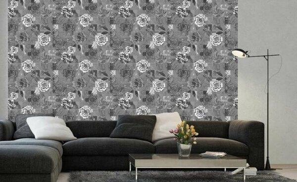 Tapet vlies de lux patchwork floral gri