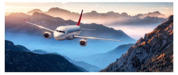 Tablou - Avion peste crestele montane (120x50 cm)