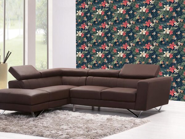 Tapet vlies de lux hibiscus colorat cu frunze