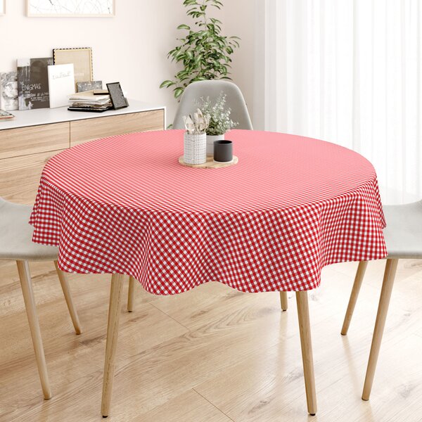 Goldea față de masă 100% bumbac kanafas - carouri mici roșii-albe - rotundă Ø 140 cm