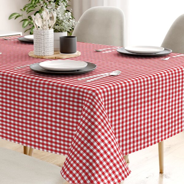 Goldea față de masă 100% bumbac kanafas - carouri mici roșii-albe 120 x 160 cm