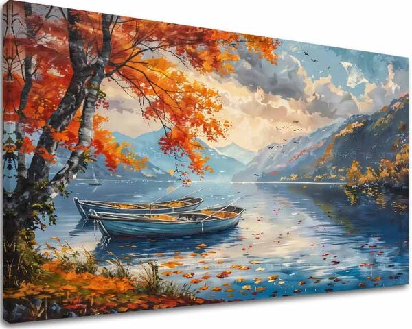 Pictură peisaj pe pânză Frunze de toamnă lângă lac | finisată de mâna artistului - 40x60 cm