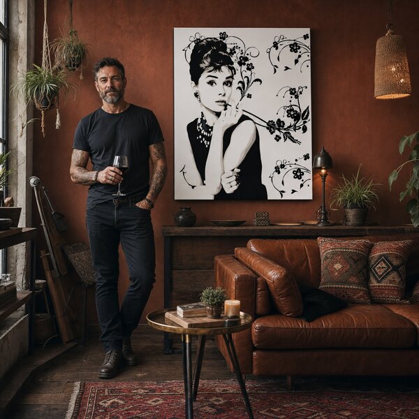 Tablou POP ART pictat manual a lui Audrey Hepburn ah6 - 60x80 cm