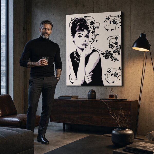 Tablou POP ART pictat manual a lui Audrey Hepburn ah5 - 60x80 cm