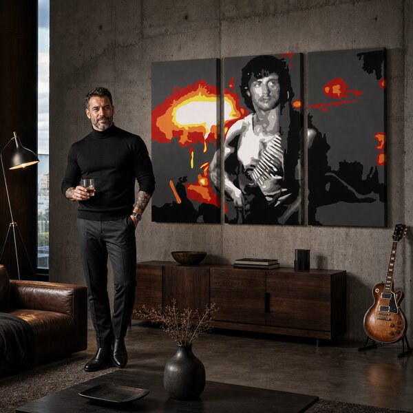 Tablou pictat manual POP Art Rambo 3 piese ram - 60x40 cm