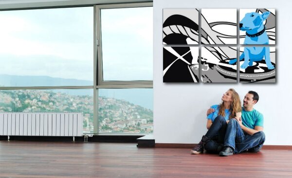 Tablou POP ART pictat manual Câine și DJ 6 bucăți dd - 150x100 cm