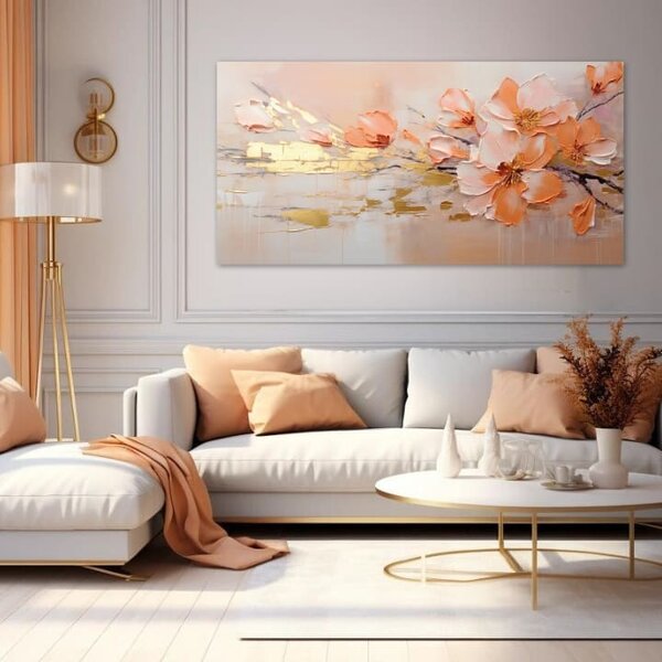 Pictură structurată Pictură structurată Atingerea de aur a naturii - PREMIUM ART - 40x80 cm