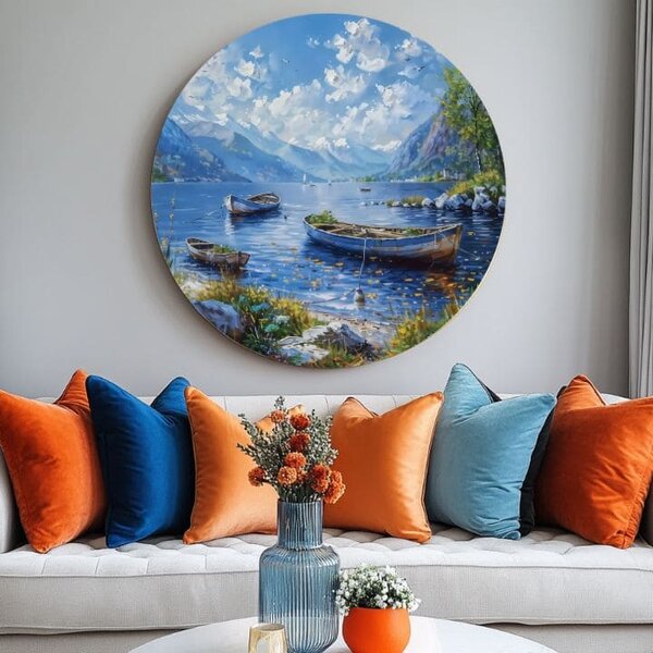 Picturi rotunde cu acrilic Alpine Boats - 60 cm