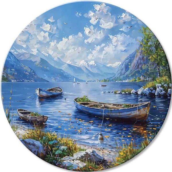 Picturi rotunde cu acrilic Alpine Boats - 60 cm