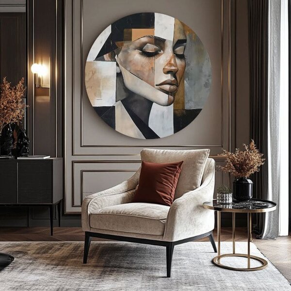 Picturi rotunde cu acrilic față abstractă - 60 cm
