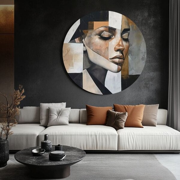 Picturi rotunde cu acrilic față abstractă - 60 cm