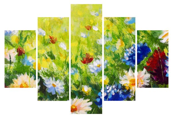 Tablou - Pictură în ulei, pajiște înflorită (150x105 cm)
