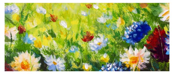 Tablou - Pictură în ulei, pajiște înflorită (120x50 cm)
