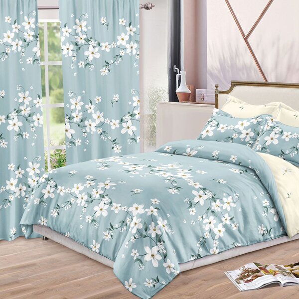 Pachet PROMO: Set 2 Draperii cu Rejansă pentru bară + Lenjerie de pat DUBLU, cu 6 PIESE din FINET GROS (cod SDL-11)