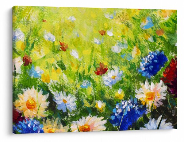 Tablou - Pictură în ulei, pajiște înflorită (70x50 cm)