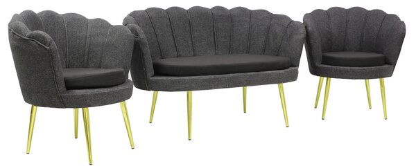 Set Canapea Myra cu 2 Fotolii Gri Negru