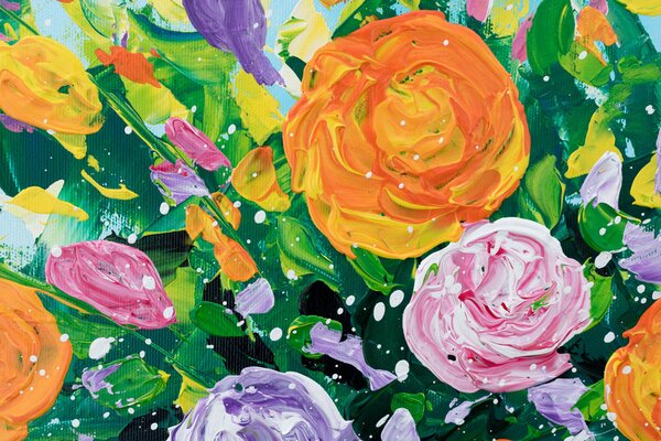 Tablou pictat manual FLORI ÎN VASE 1 buc - 80x80 cm